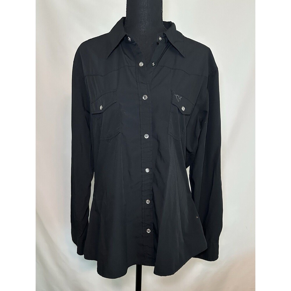 Cowgirl Hardware Black‎ Bamboo Western Long Sleeve Jeweled Shirt Women's LARGE